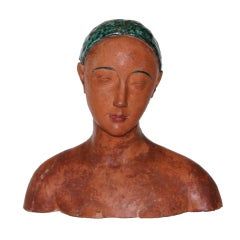 Modernist Terracotta Bust - Signed