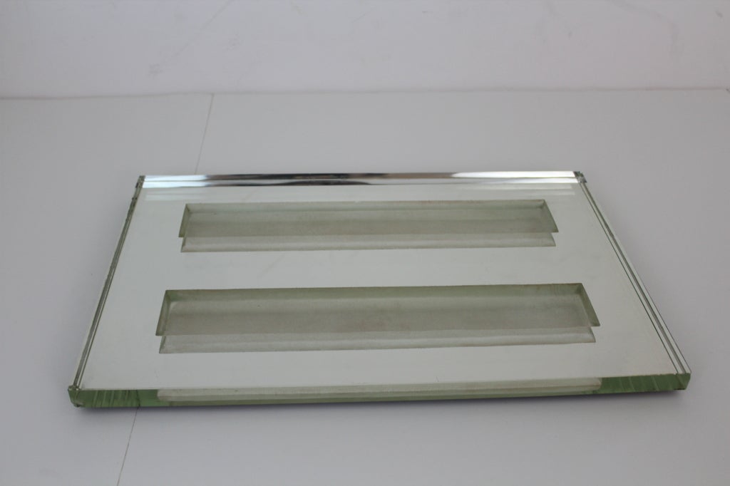 Large Rectangular Thick acid-etched mirror glass tray made by Jean Luce, France