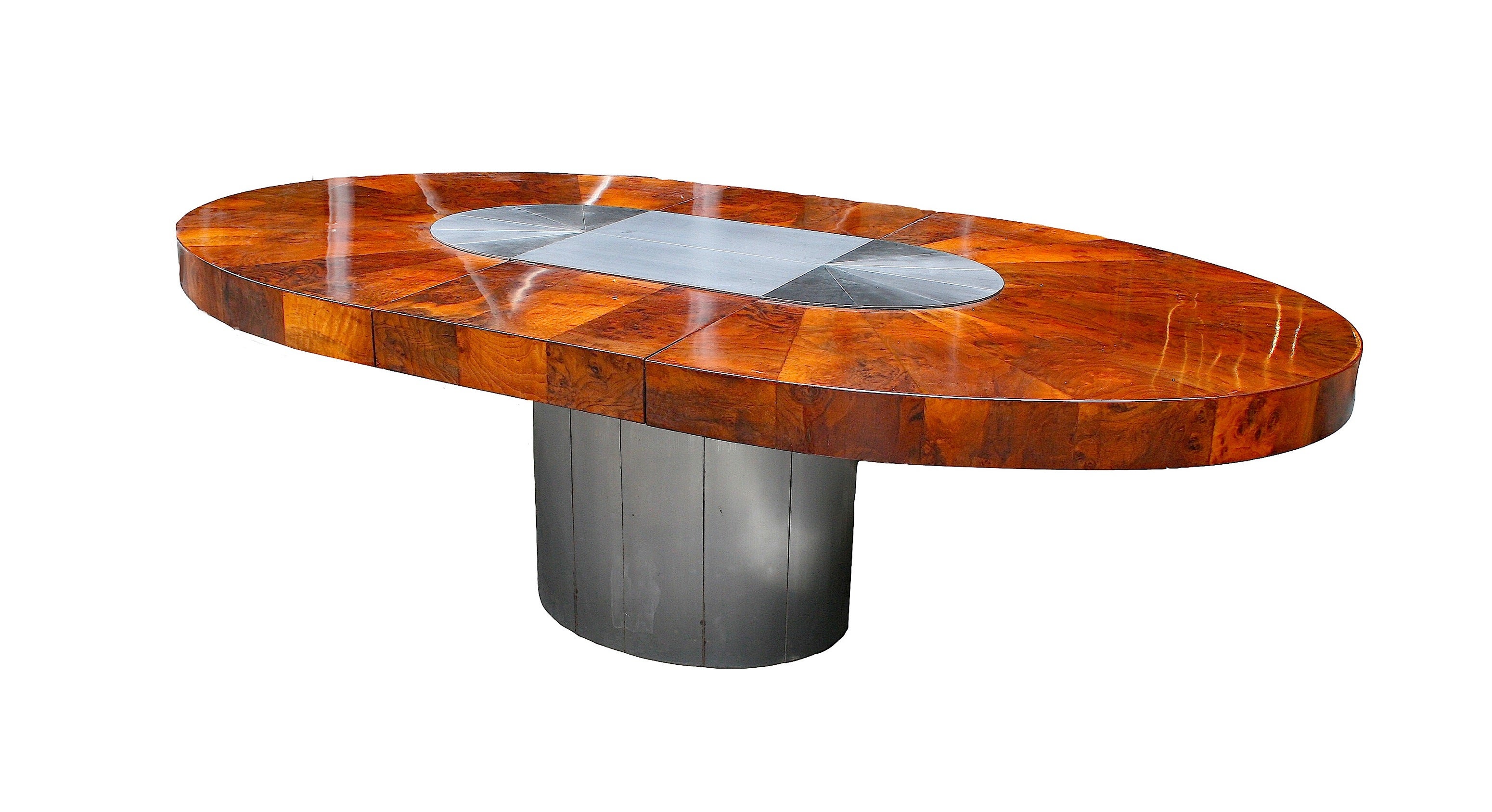 Burl and Gunmetal Oval Dining Table by Paul Evans, USA, c. 1970