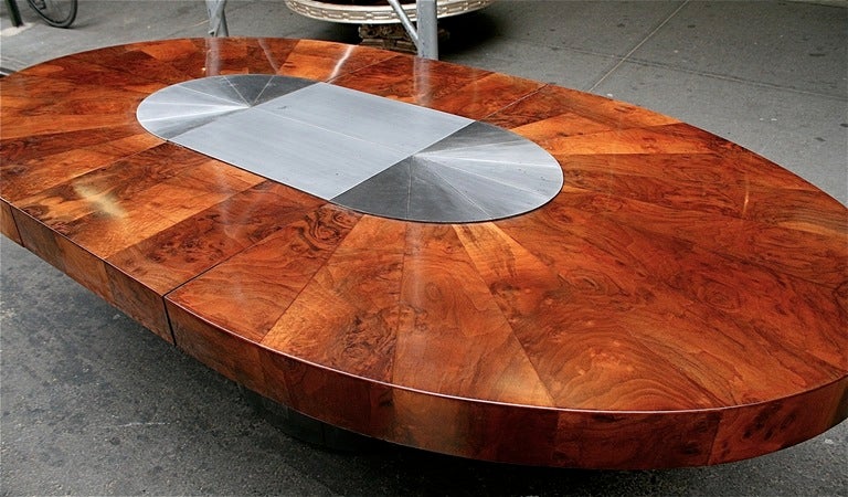 American Burl and Gunmetal Oval Dining Table by Paul Evans, USA, c. 1970