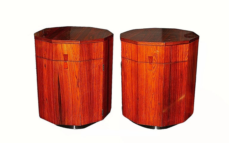 Pair of Decagonal Rosewood Drum Tables by Harvey Probber, USA, c. 1950s