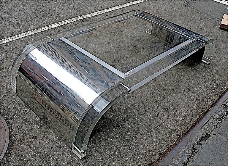 Waterfall Chrome and Lucite Low-table by Charles Hollis Jones, USA, c.1969 In Excellent Condition In New York, NY