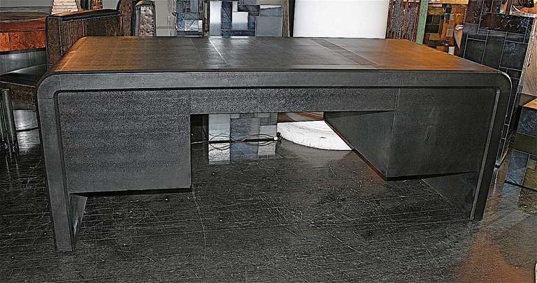 Black Lizard Embossed Executive Desk by Karl Springer, USA, 1988