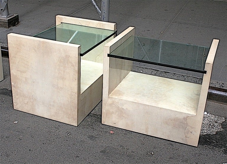 American Pair of Goatskin End Tables by Karl Springer, USA, c. 1980