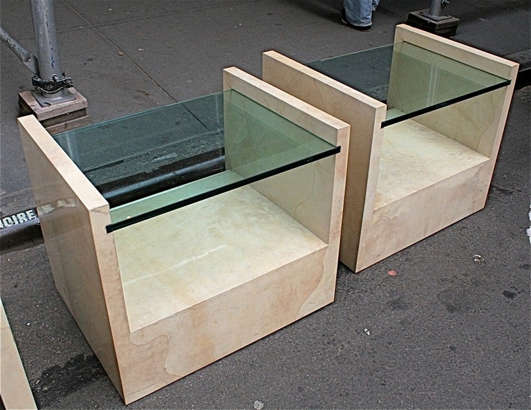 Pair of Goatskin End Tables by Karl Springer, USA, c. 1980 In Excellent Condition In New York, NY