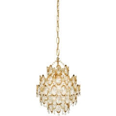 Tear Drop Faceted Crystal and Brass Chandelier