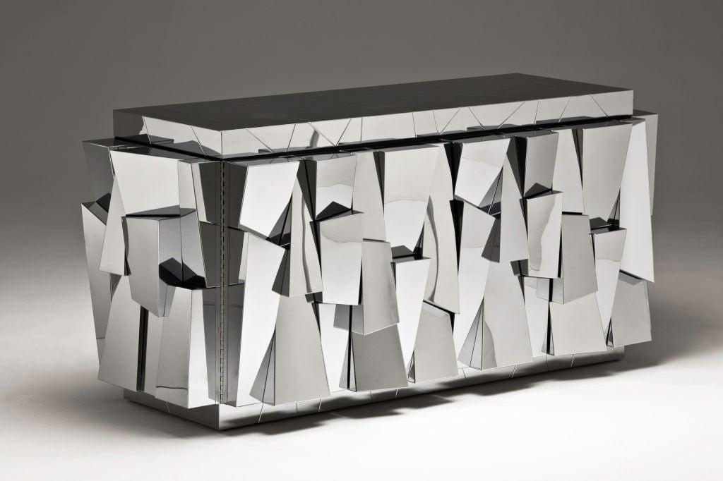 Stainless Steel Rare Faceted-front console by Paul Evans