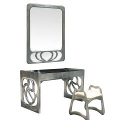 Retro Silver Leaf Desk/Vanity, Mirror & Stool by Phillip Lloyd Powell