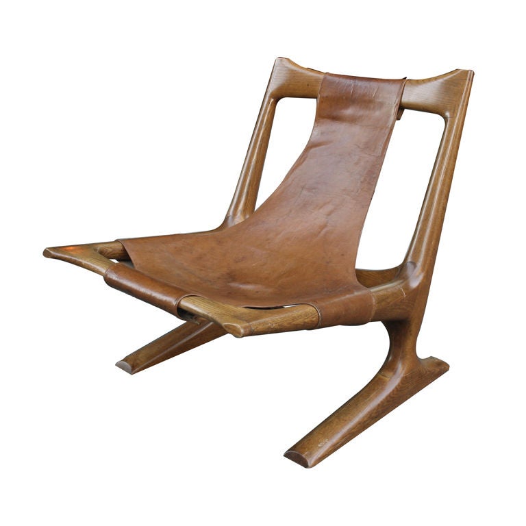 Carved Oak and Leather Lounge Chair by J. Muckey 3