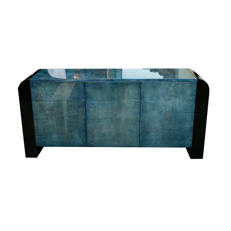 Aldo Tura Lacquered-Blue Goatskin Console