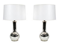 Pair of Cased Mercury Glass under Cased Crackled Glass Lamps