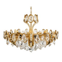 Lobmeyr Two-Tiered Faceted Crystal and Brass Chandelier