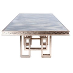 Silver Leafed Dining Table With Smoked Glass Top