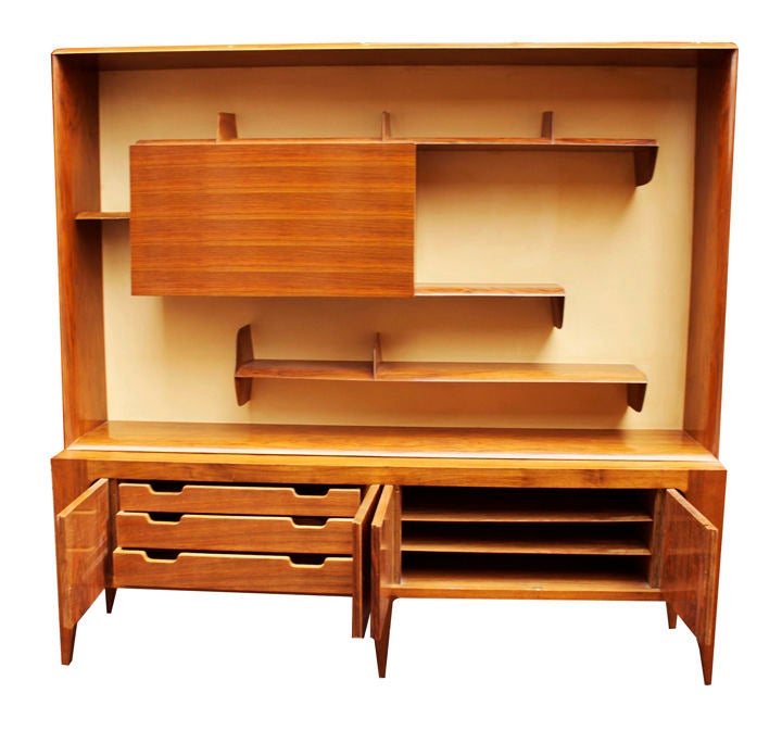 Seltenes schwebendes Bücherregal und Bar auf Konsole aus Nussbaum von Gio Ponti