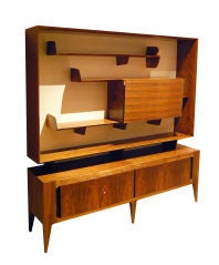 A Rare Walnut Floating Bookcase and Bar on Console by Gio Ponti