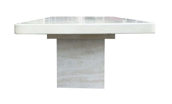 American A Lacquered Goatskin and Travertine Dining Table for 12 by Karl Springer