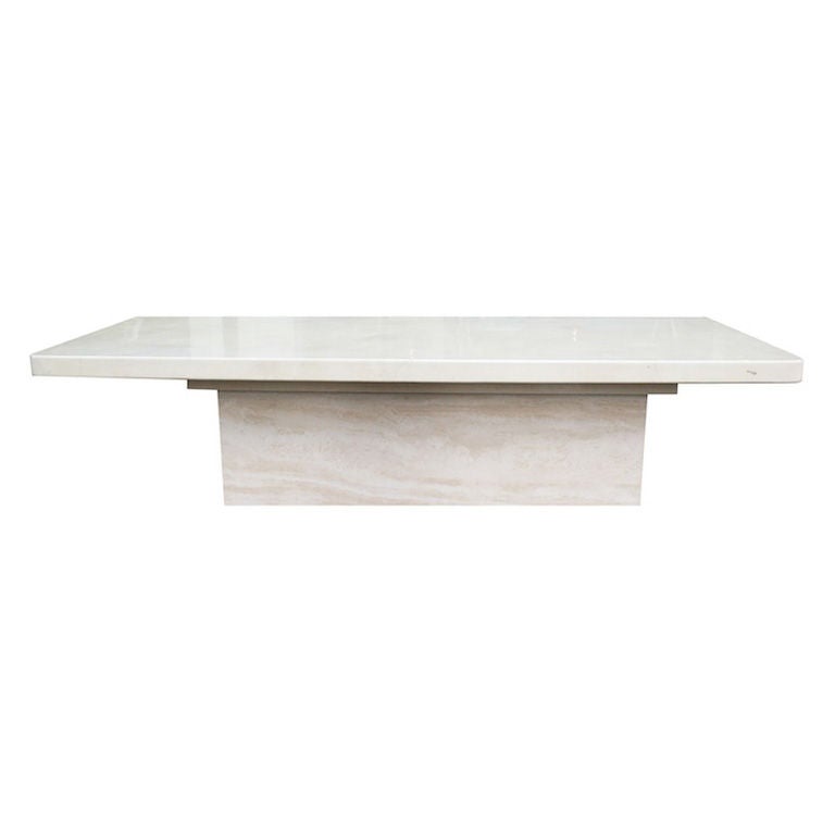 A Lacquered Goatskin and Travertine Dining Table for 12 by Karl Springer