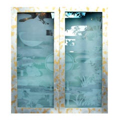 A Pair of Cut and Etched Glass Doors by Dennis Abbe