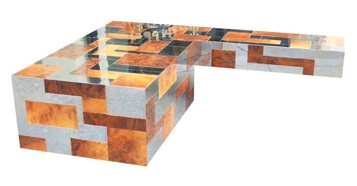 Burl and Chrome Cantilevered Cityscape Table by Paul Evans
