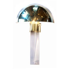 A Single Polished Brass and Lucite Mushroom Sconce by Karl Sprin