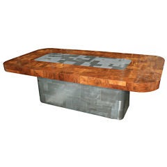 A Cityscape Chrome and Burl Paul Evans Dining table for 14/16