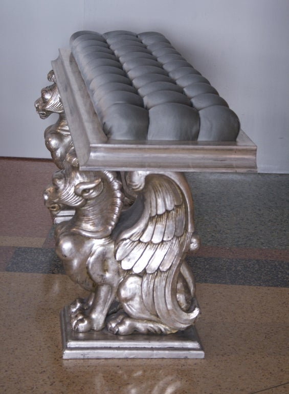 French Carved and Silvered Gargoyle Bench, France, circa 1920s