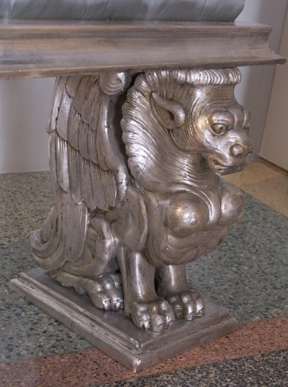 Wood Carved and Silvered Gargoyle Bench, France, circa 1920s