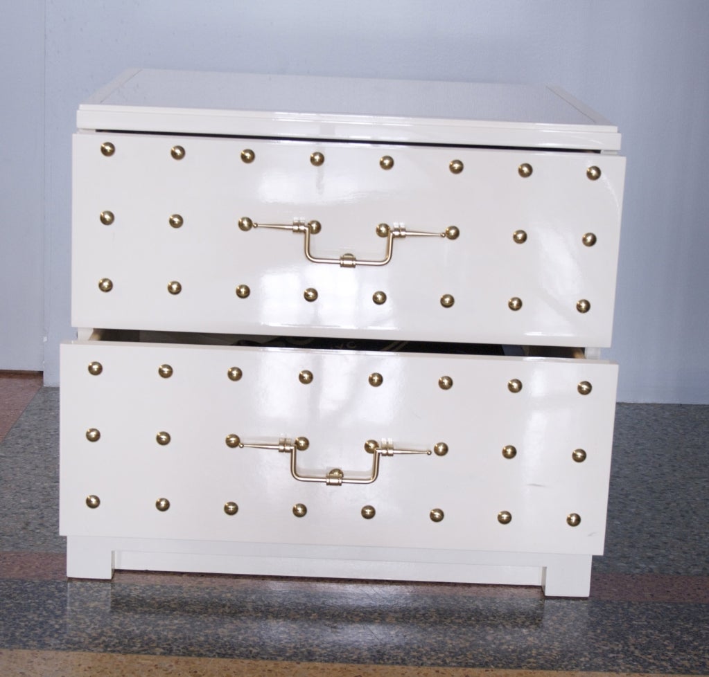 American Pair of Studded Bedside Dressers by Tommi Parzinger, NY, 1950s