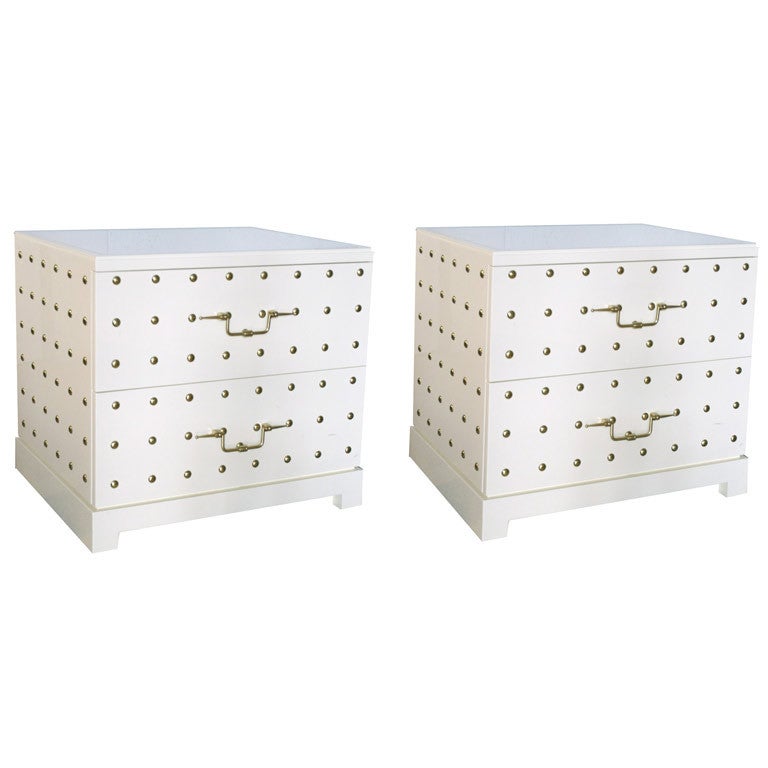 Pair of Studded Bedside Dressers by Tommi Parzinger, NY, 1950s