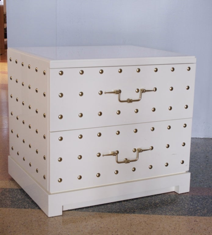 Mid-20th Century Pair of Studded Bedside Dressers by Tommi Parzinger, NY, 1950s