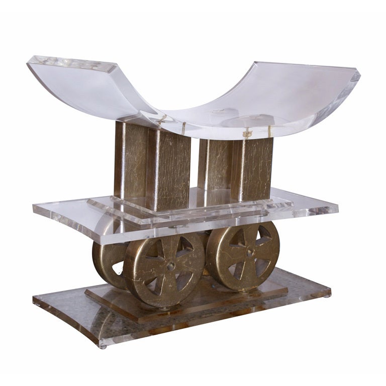 A Lucite and Silvered Wood "African" Bench by Karl Springer