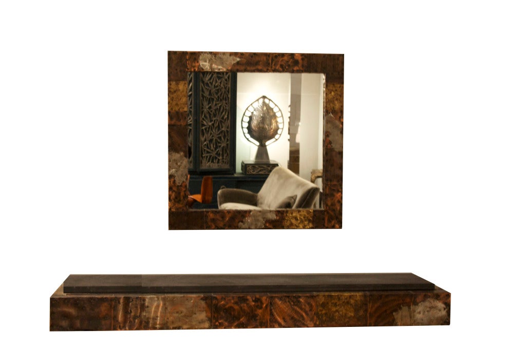 Paul Evans Patchwork Console and Mirror, USA, ca. 1970s