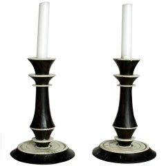 Pair of Macassar and Rosewood Candlesticks by Karl Springer