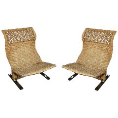 Ein Paar Makramee-Lounge-Stühle von Saporiti:: ITALIEN:: um 1975
