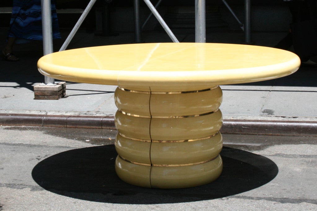 Round 5' to 9' Extension Goatskin Dining Table by Ron Seff