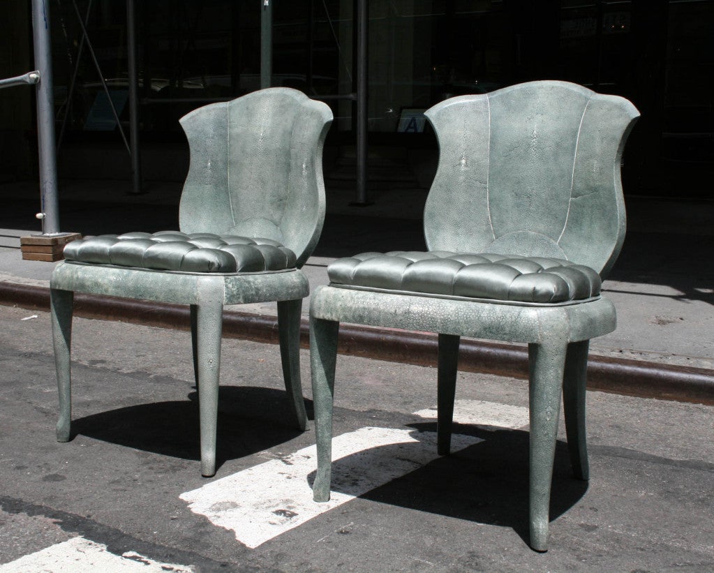 French Pair of Shagreen Chairs in the Manner of Andre Groult, France