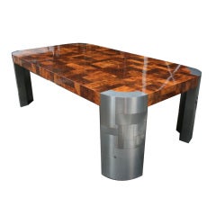 Paul Evans 10.5' Burl Patchwork and Satin Steel Dining Table