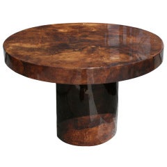 A Springer Round Caramel-Brown Lacquered Goatskin Dining Table