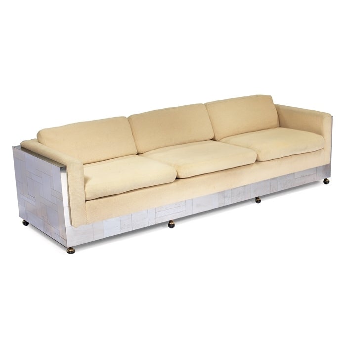 Large and impressive Paul Evans sofa, made by the Paul Evans Studio for Directional as part of the Cityscape series in 1970.  A 