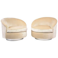 A Pair of Swivel Demi-lune Chairs Designed by Milo Baughman for Thayer Coggins