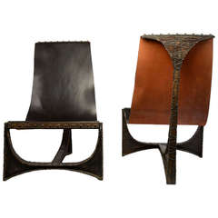 Pair of Paul Evans Studio Welded Steel Sling Chairs, USA 1965