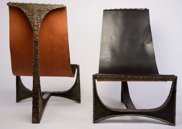 American Pair of Paul Evans Studio Welded Steel Sling Chairs, USA 1965