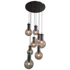 Large Bronze Eight-Light Raak Chandelier, Netherlands, circa 1970