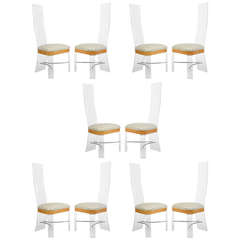 10 High-Back Lucite and Burled Elm Dining Chairs, USA, circa 1970s