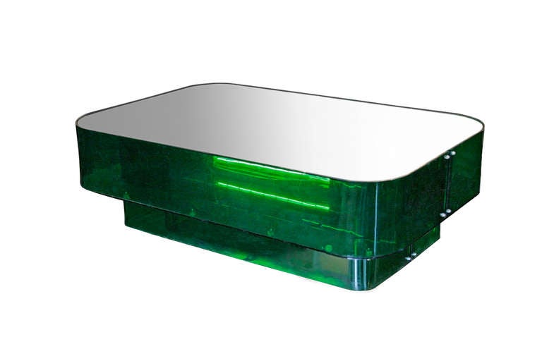 Late 20th Century Electrified Plexiglas and Mirrored Glass Low Table by Ron Ferri
