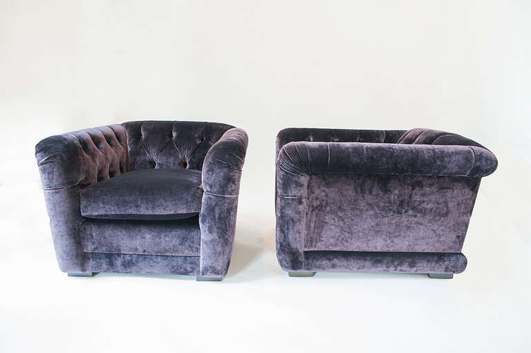 Mid-20th Century James Mont Pair of Tufted Club Chairs, USA, circa 1948