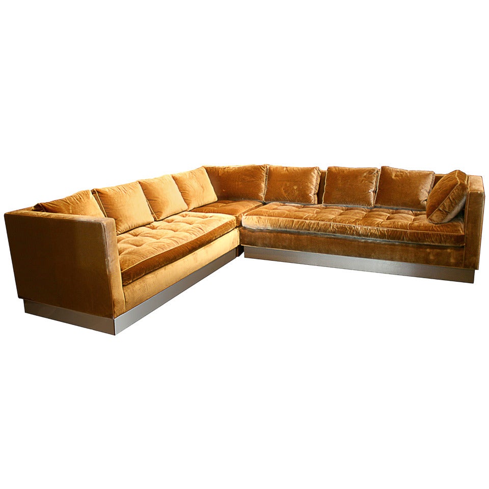 Custom Gold Silk-Velvet Sectional Sofa, USA 2000