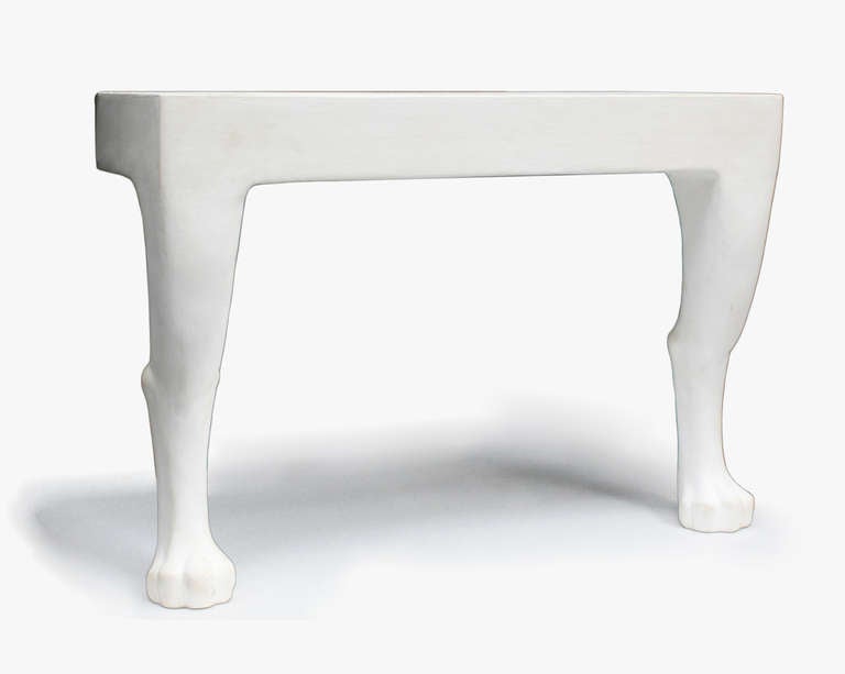 Plaster Console by John Dickinson, USA, Circa 1980

A classic two-leg plaster console designed by John Dickinson with exaggerated paw feet inspired by classical and African designs. In excellent condition, plaster over wood and