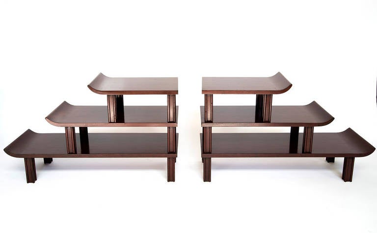 James Mont Pair of Red Lacquered Stacked Tables, Usa, circa 1950s