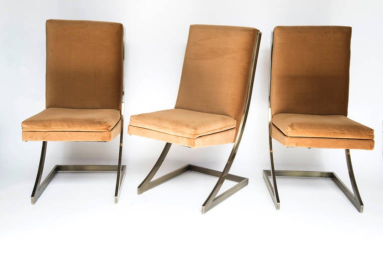 Milo Baughman, Six Bronze Dining Chairs, USA, circa 1970s In Excellent Condition In New York, NY